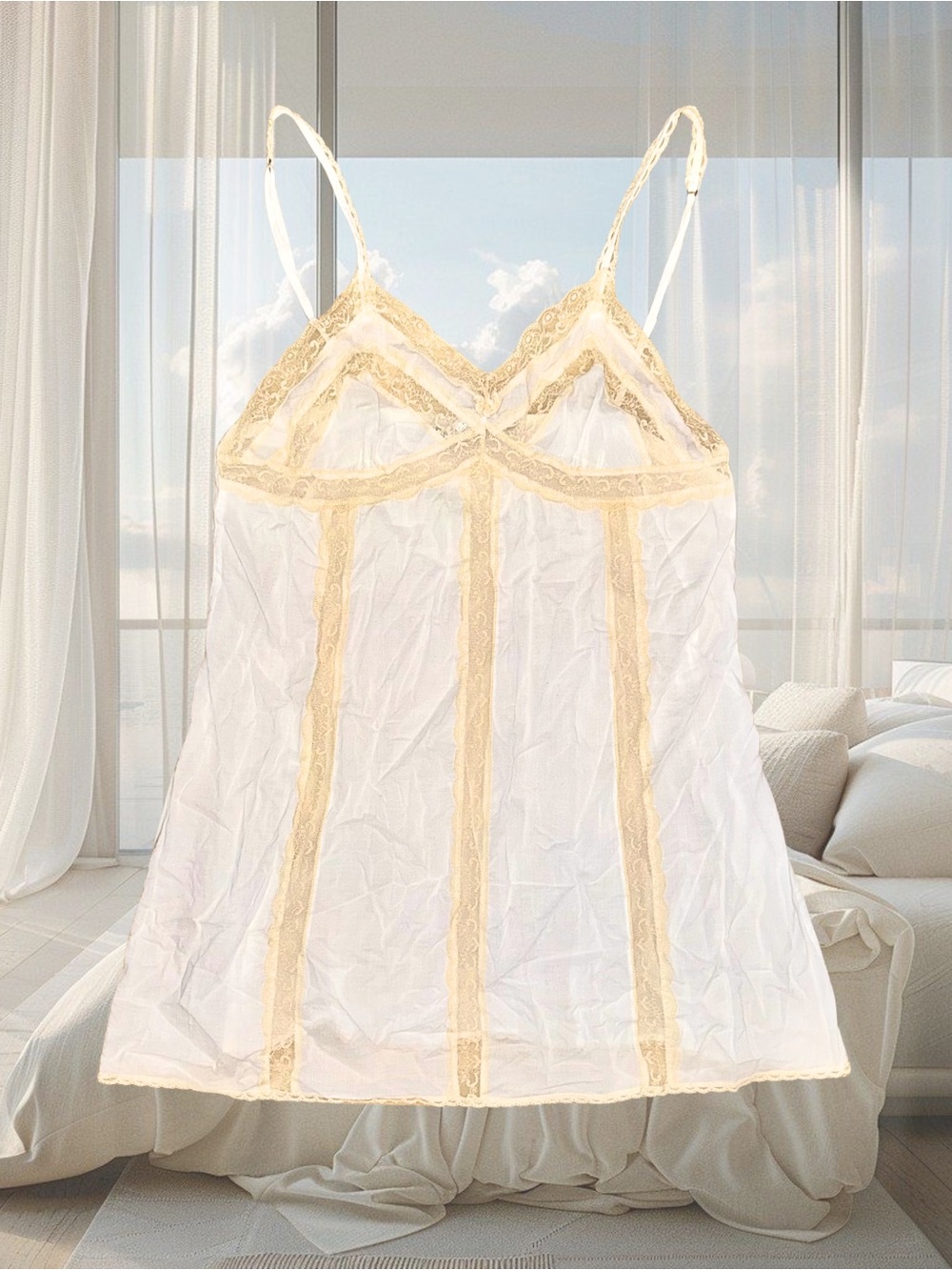 Vintage Summer Vacation Party Victoria's Secret White Babydoll Lace Slip Dress